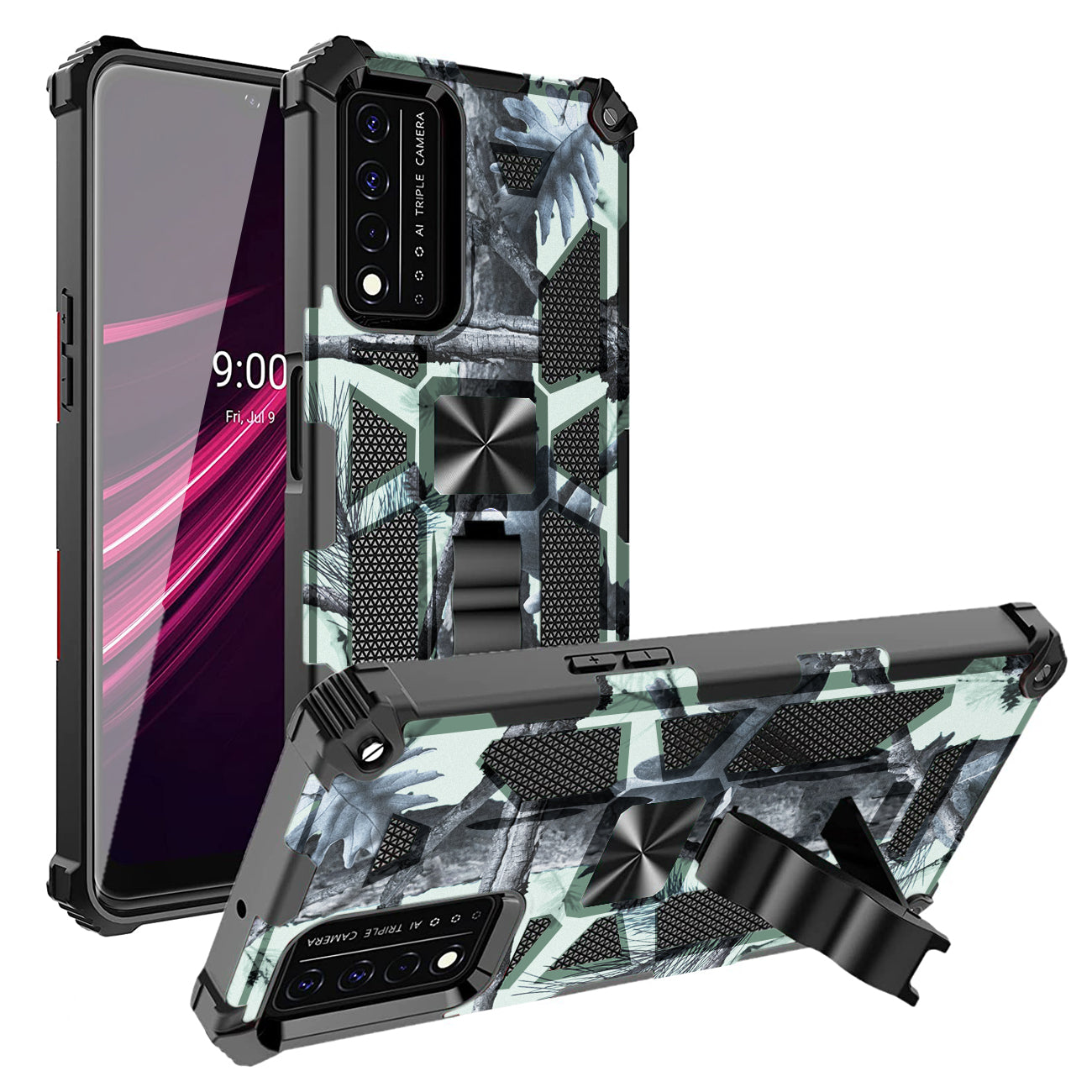Built-in Kickstand TPU Case with Magnetic Mount for REVVL 5G in Tree leaf patterns